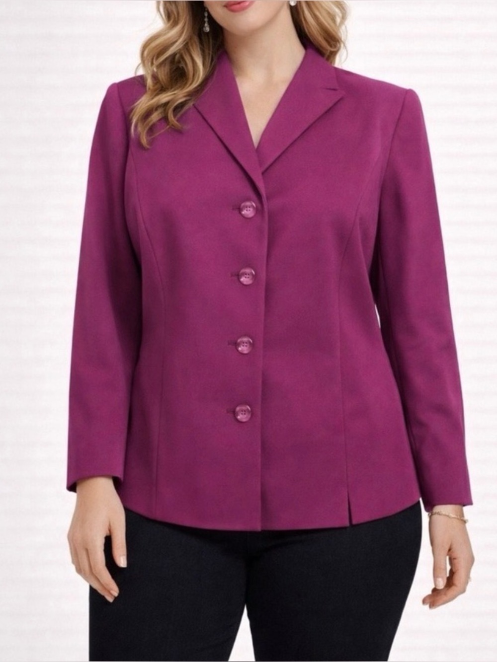 Le Suit Jacket Blazer 14W Petite Purple Pink Carmine Classic 4 Button NEW $240
